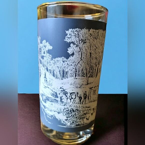 JUICE GLASSES WINTER WONDERLÀND  COBALT BLUE VINTAGE   Set of 6 6" - Picture 5 of 7